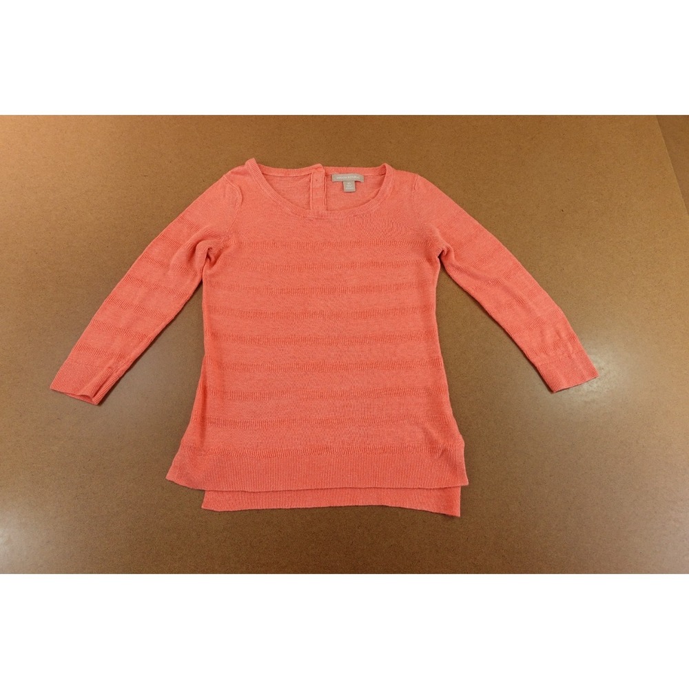 Banana Republic Womens‎ X-Small Textured Stripe Coral Knit Slit Pullover Sweater